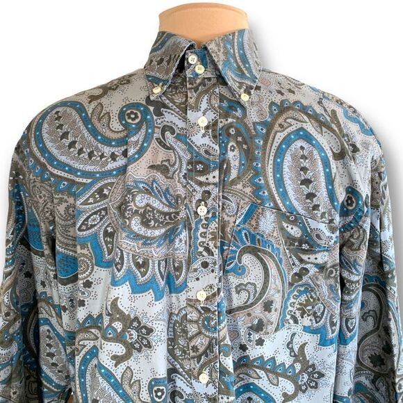 Vintage Y2K Hilfiger Shirt Blue Paisley Print Button Down Long Sleeve Cotton - Picture 4 of 13